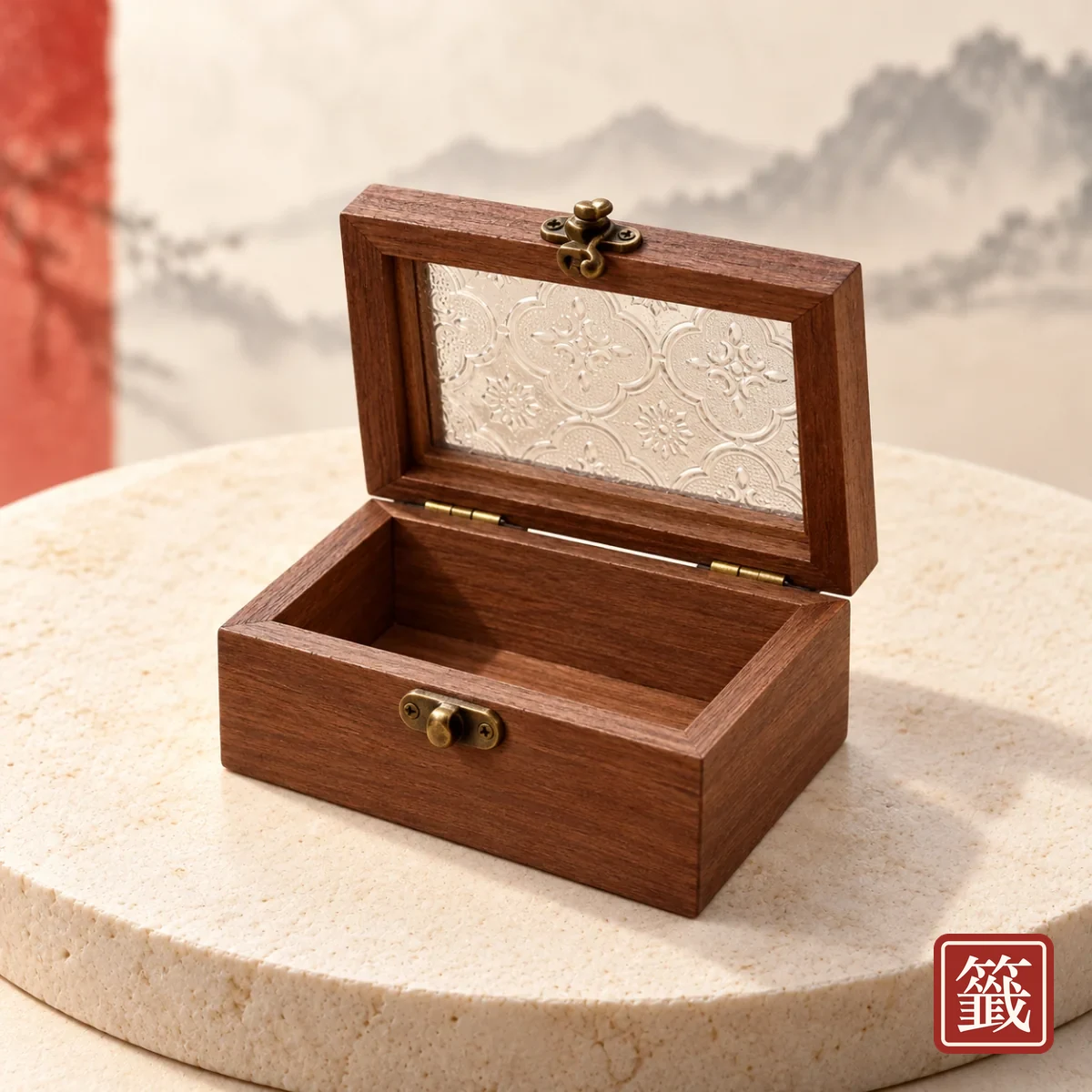 花影｜海棠花玻璃桐木盒