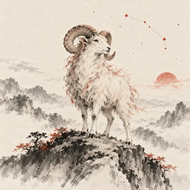 牡羊座水墨插圖