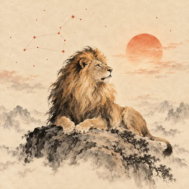 獅子座水墨插圖