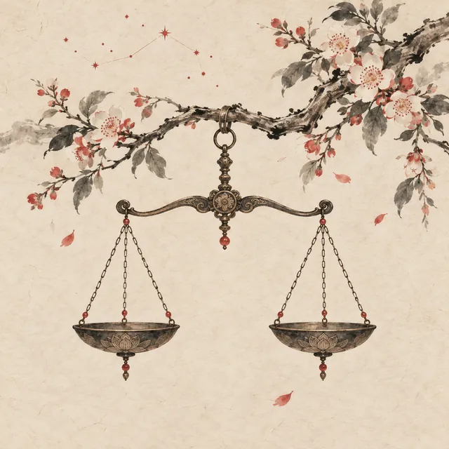 天秤座水墨插圖