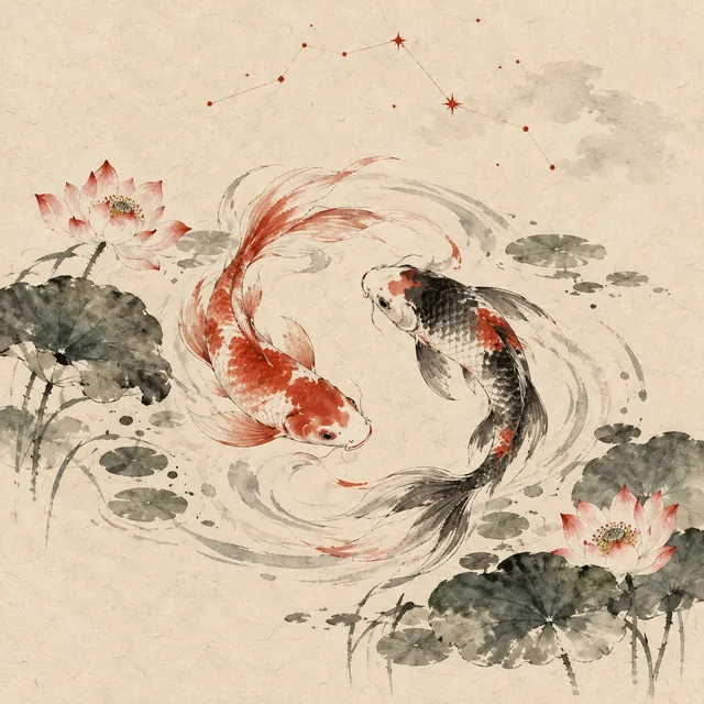 雙魚座水墨插圖